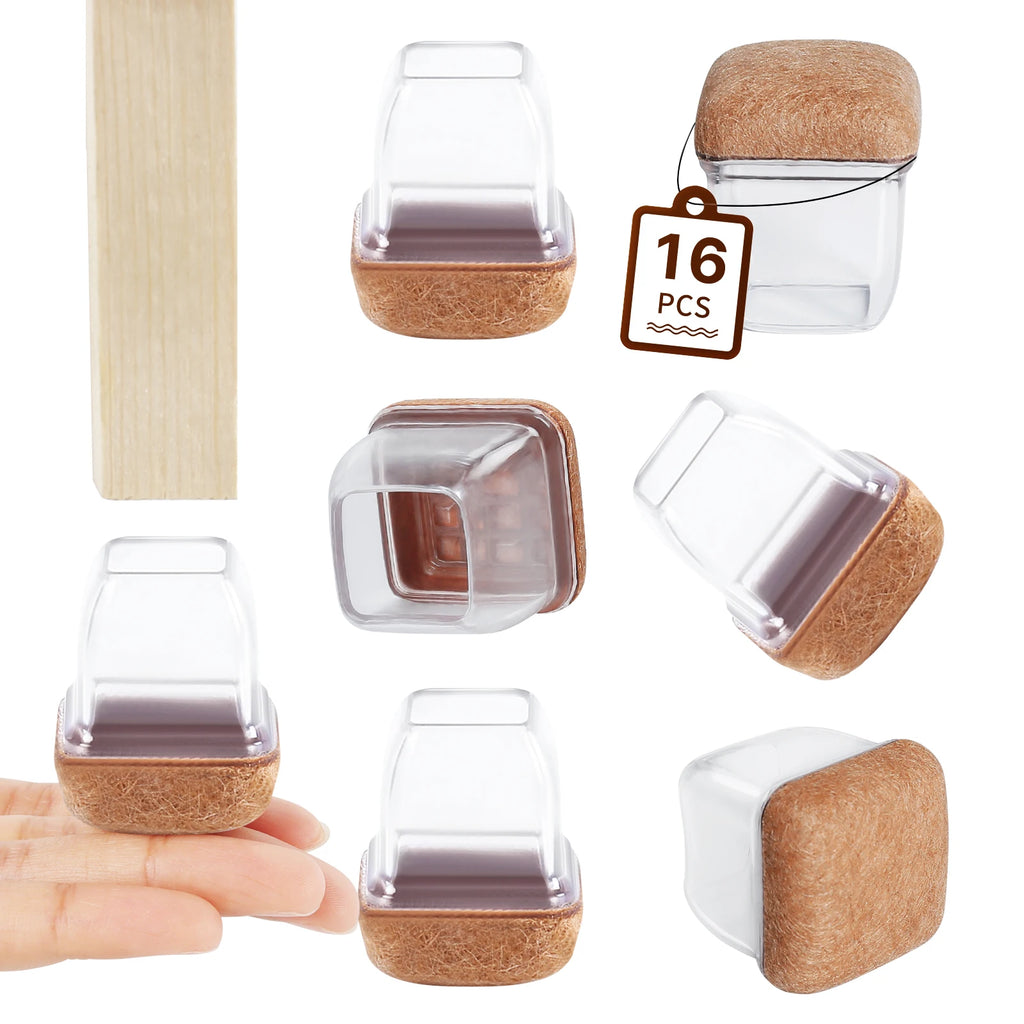 16PCS Chair Leg Floor Protectors Silicone Non-Slip Furniture Legs Caps 360°Thickened Felt Pad Bottom Wrapped for Hardwood Floors