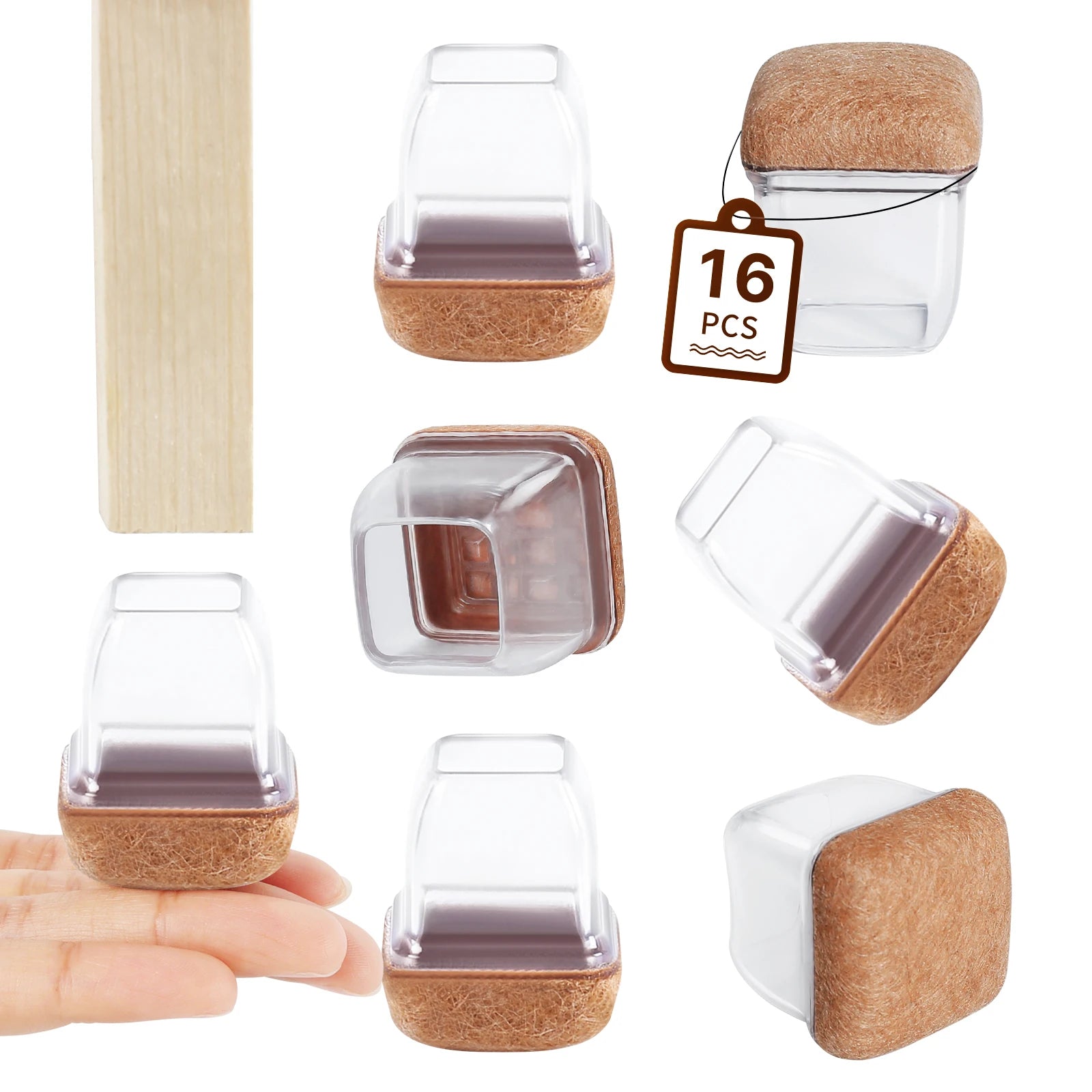 16PCS Chair Leg Floor Protectors Silicone Non-Slip Furniture Legs Caps 360°Thickened Felt Pad Bottom Wrapped for Hardwood Floors
