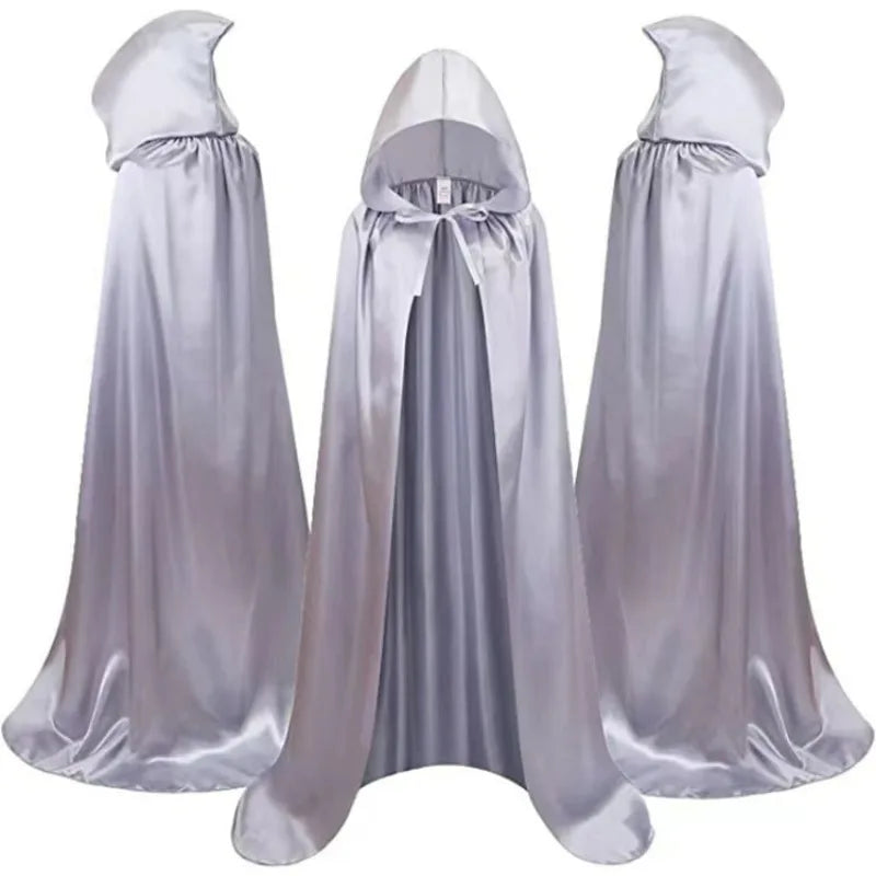 Halloween Masquerad Cloak Hooded Black Robe Witch Long Cape Cosplay Costume Prop Party Performance Supplies Holiday Decoration