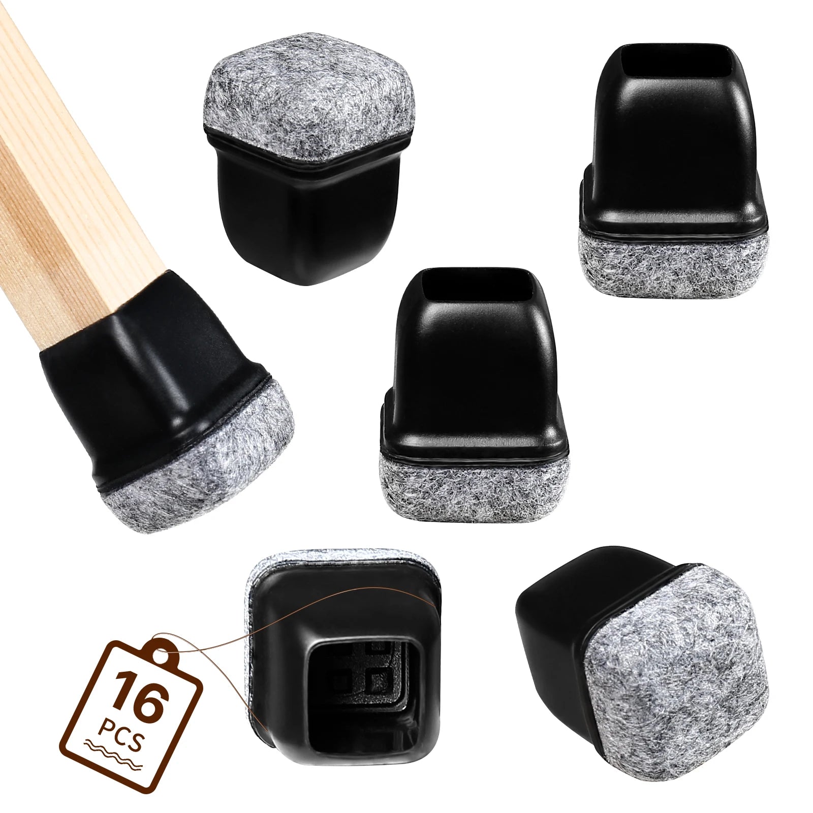 16PCS Chair Leg Floor Protectors Silicone Non-Slip Furniture Legs Caps 360°Thickened Felt Pad Bottom Wrapped for Hardwood Floors