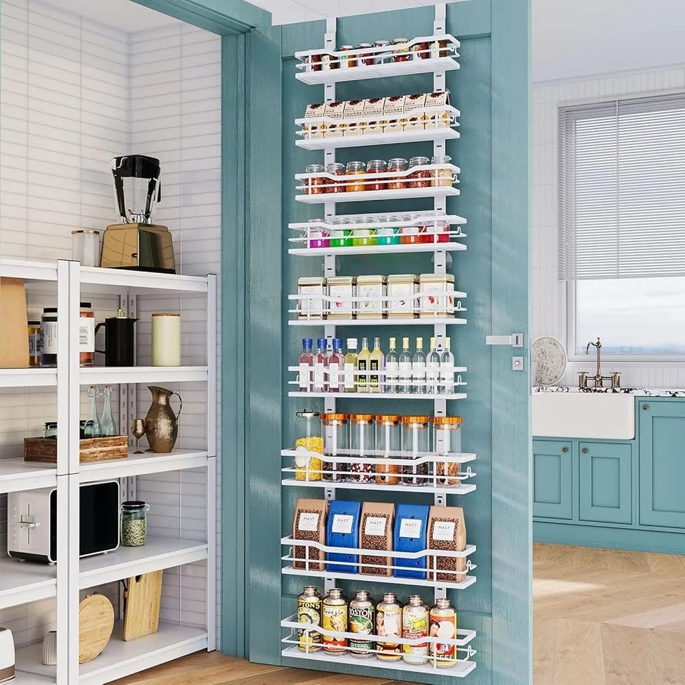 Over The Door Pantry Organizer 9-Tier Adjustable Basket Hanging Storage Metal Racks Easy Installation Multi-functional Door