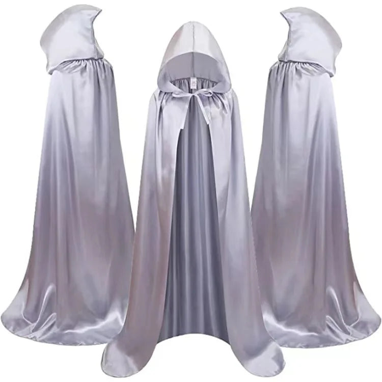 Halloween Masquerad Cloak Hooded Black Robe Witch Long Cape Cosplay Costume Prop Party Performance Supplies Holiday Decoration