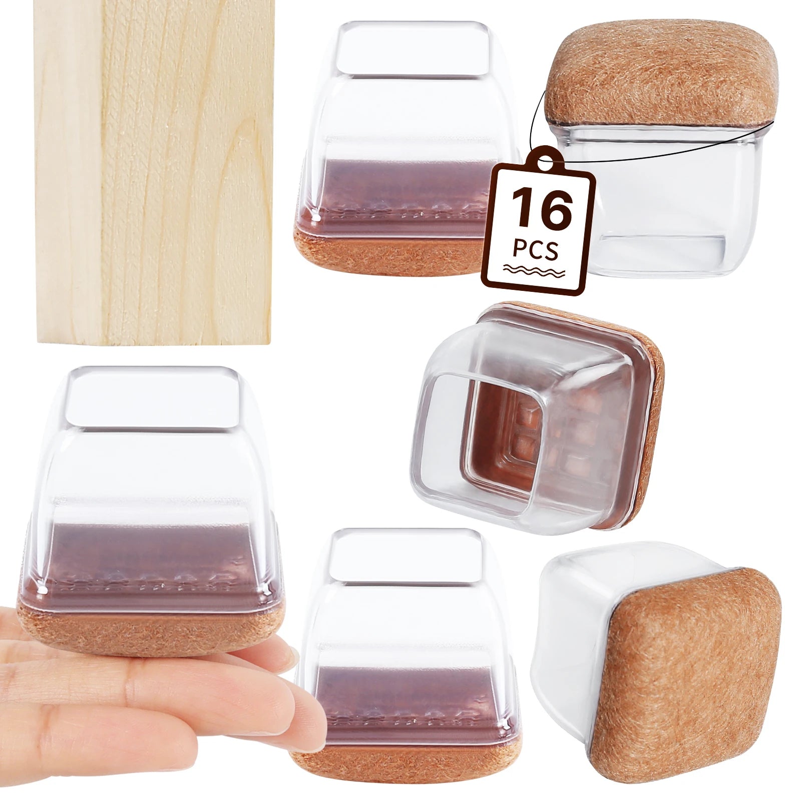 16PCS Chair Leg Floor Protectors Silicone Non-Slip Furniture Legs Caps 360°Thickened Felt Pad Bottom Wrapped for Hardwood Floors