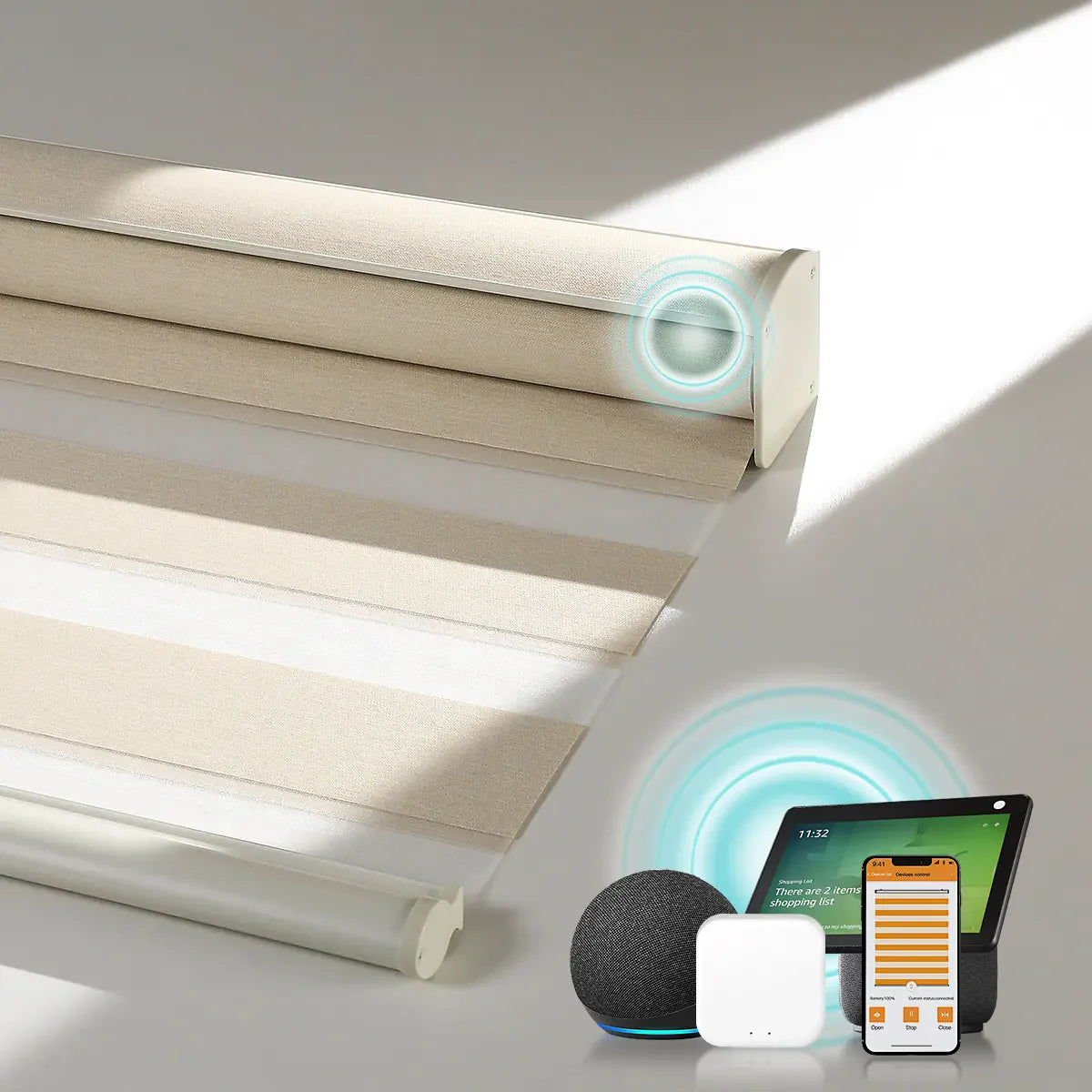 High Quality Waterproof Fireproof Motorized Cordless Remote Control Day And Night Zebra Blinds For Bathroom
