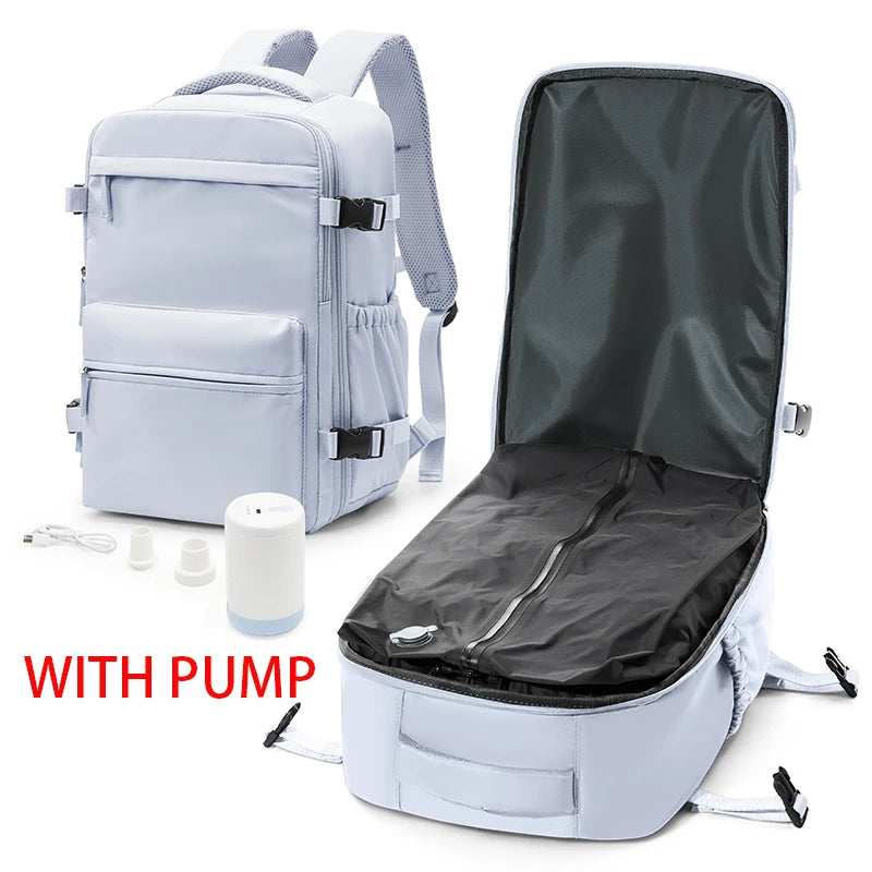 Vacuum Compression Backpack with Pump, Wizzair Easyjet Cabin Bag Travel Backpack for Women Men, Airplane Hand Luggage Laptop Bag