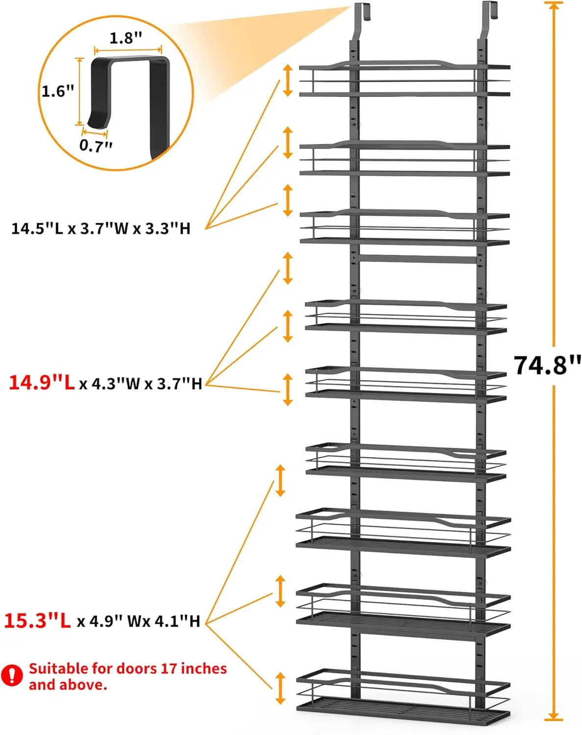 9-Tier Over The Door Pantry Organizer, Pantry Organization and Storage, Black Hanging Basket Wall Spice Rack Seasoning Shelves