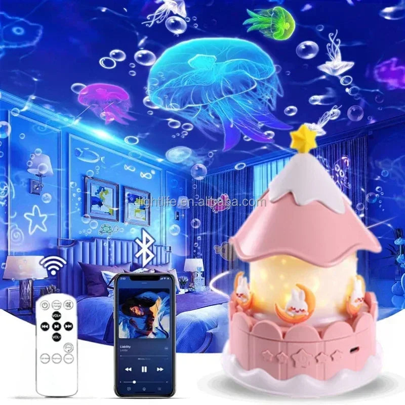LED Carousel Galaxy Light Projector Remote Control Bluetooth Unicorn Musical Lamp 21 Films Star Projector Night Light for Kids