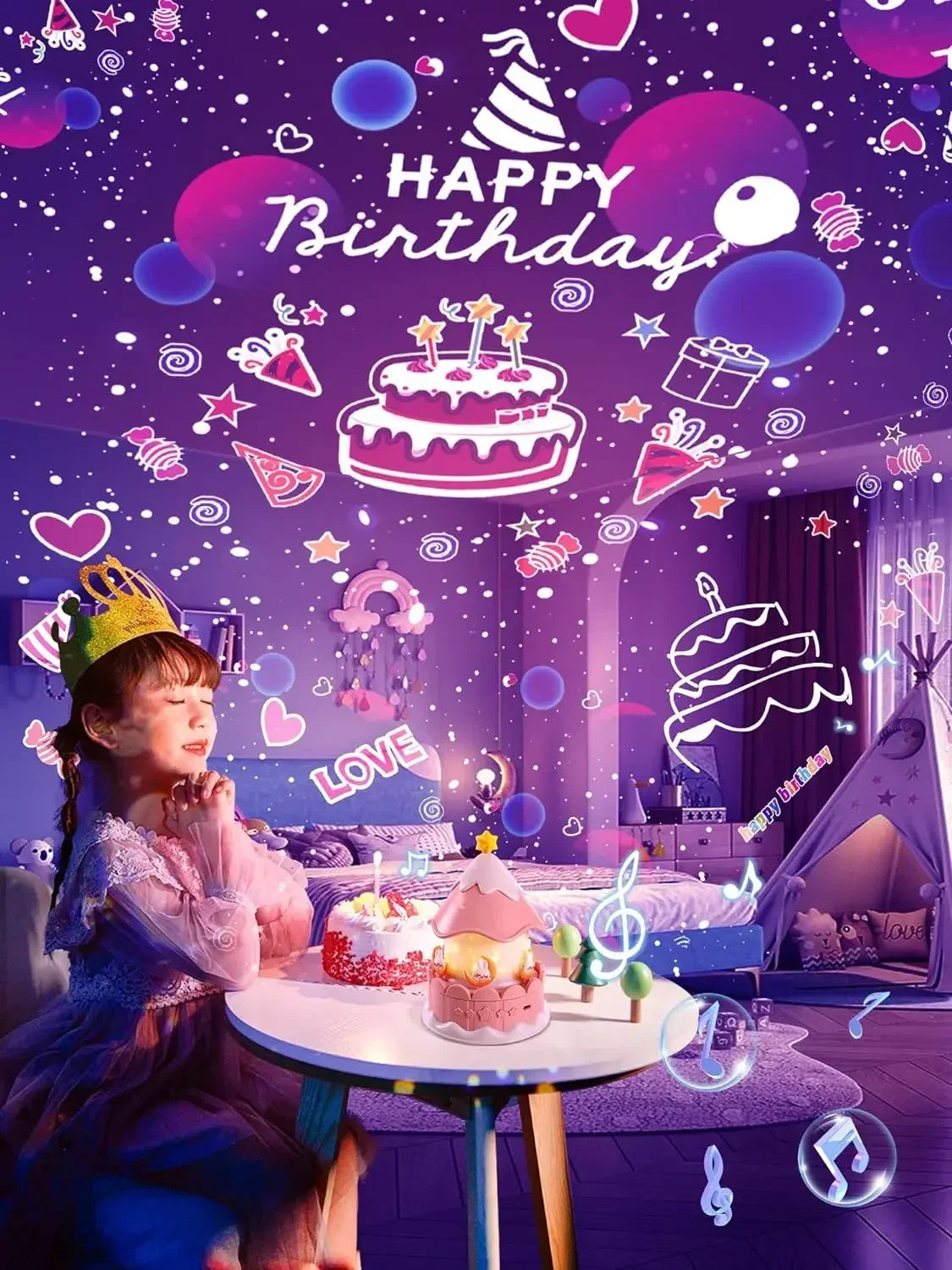 LED Galaxy Carousel Star Projector USB 21 Flims Night Light Lamp with Bluetooth Speaker for Kids Gift Room Decorative Night Lamp