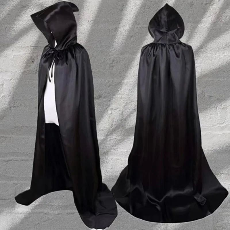 Halloween Masquerad Cloak Hooded Black Robe Witch Long Cape Cosplay Costume Prop Party Performance Supplies Holiday Decoration