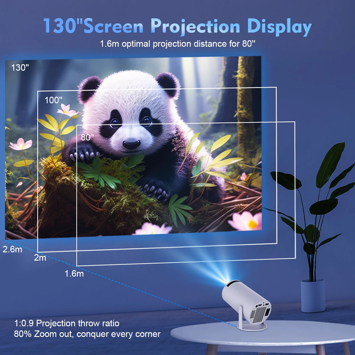 Transpeed Android 11 Wifi6 Portable Projector 260ANSI 1280*720P 4K180° Flexible BT5.0 Home Cinema Outdoor Use with AllwinnerH713