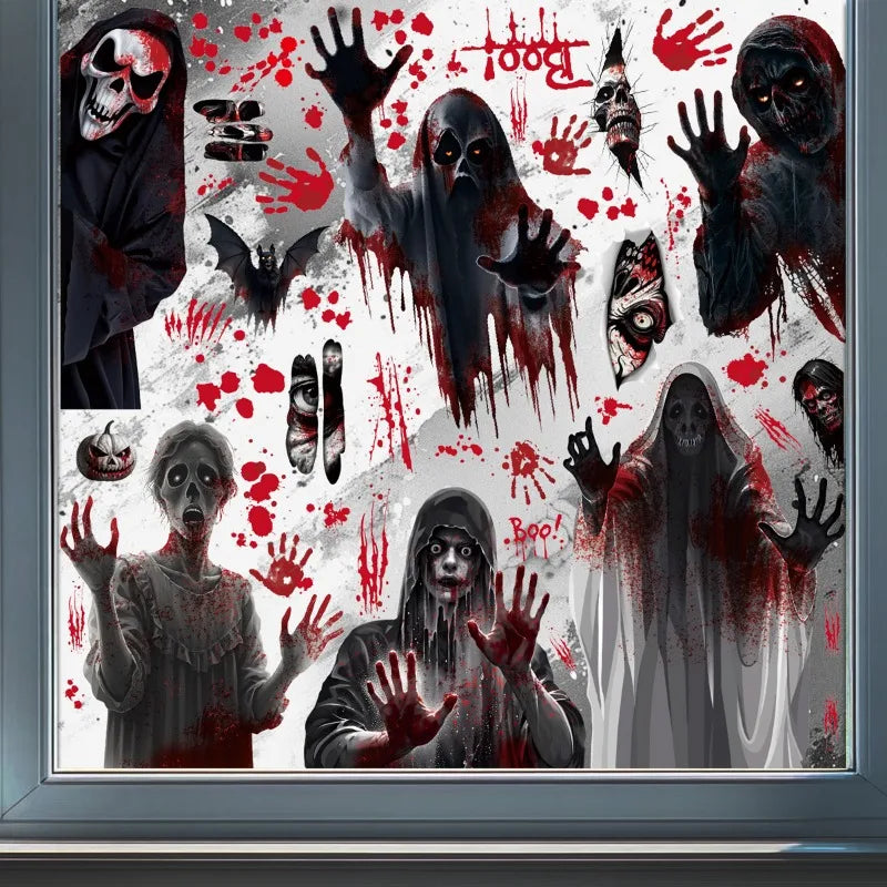 Halloween Window Clings Bloody Handprint Footprint Halloween Wall Decal Floor Clings Scary Halloween Decoration Window Stickers