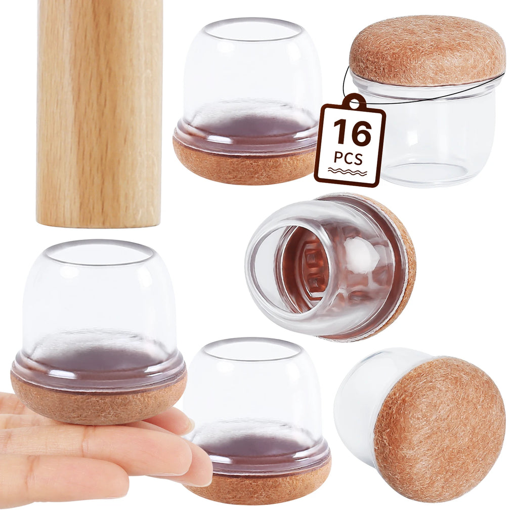 16PCS Chair Leg Floor Protectors Silicone Non-Slip Furniture Legs Caps 360°Thickened Felt Pad Bottom Wrapped for Hardwood Floors