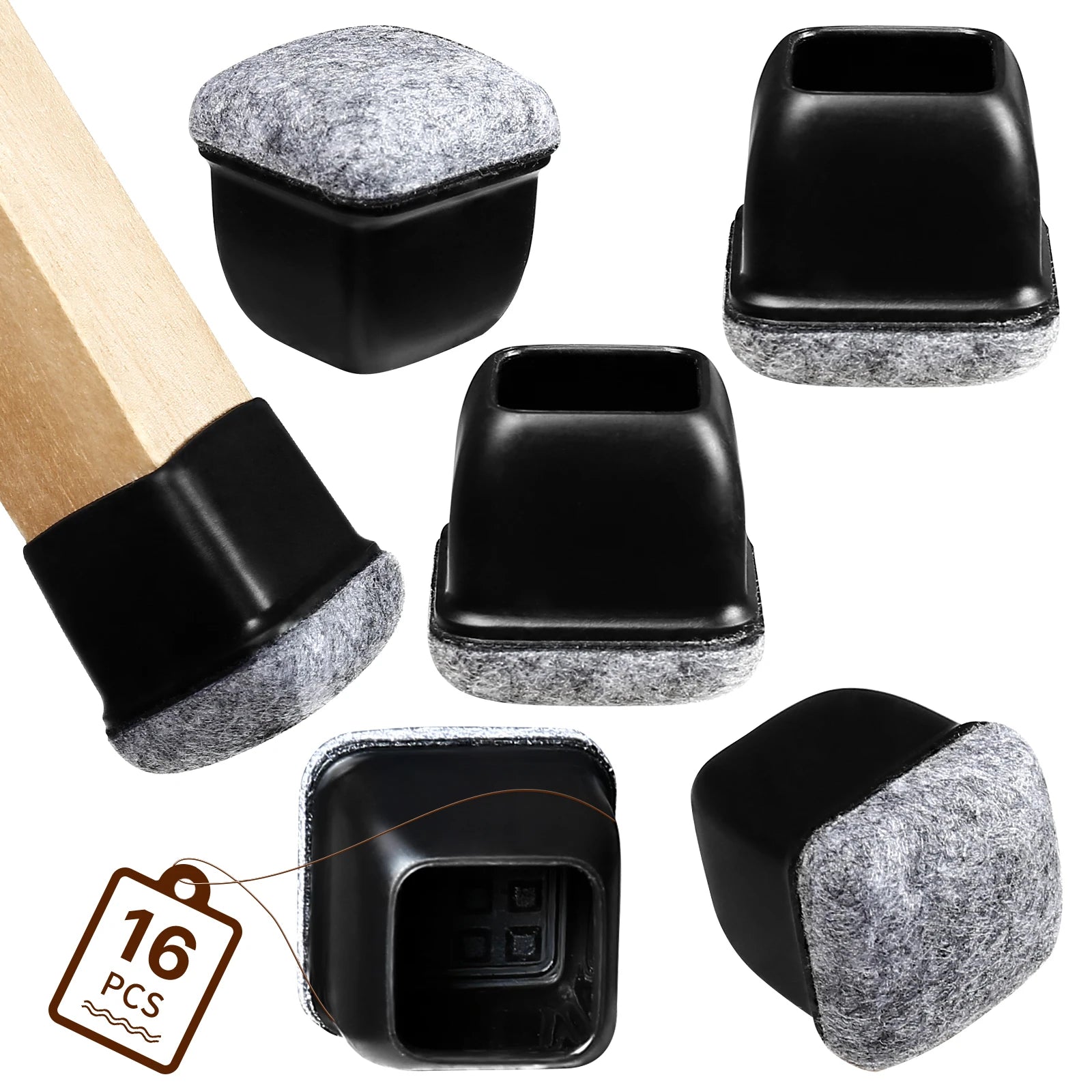 16PCS Chair Leg Floor Protectors Silicone Non-Slip Furniture Legs Caps 360°Thickened Felt Pad Bottom Wrapped for Hardwood Floors