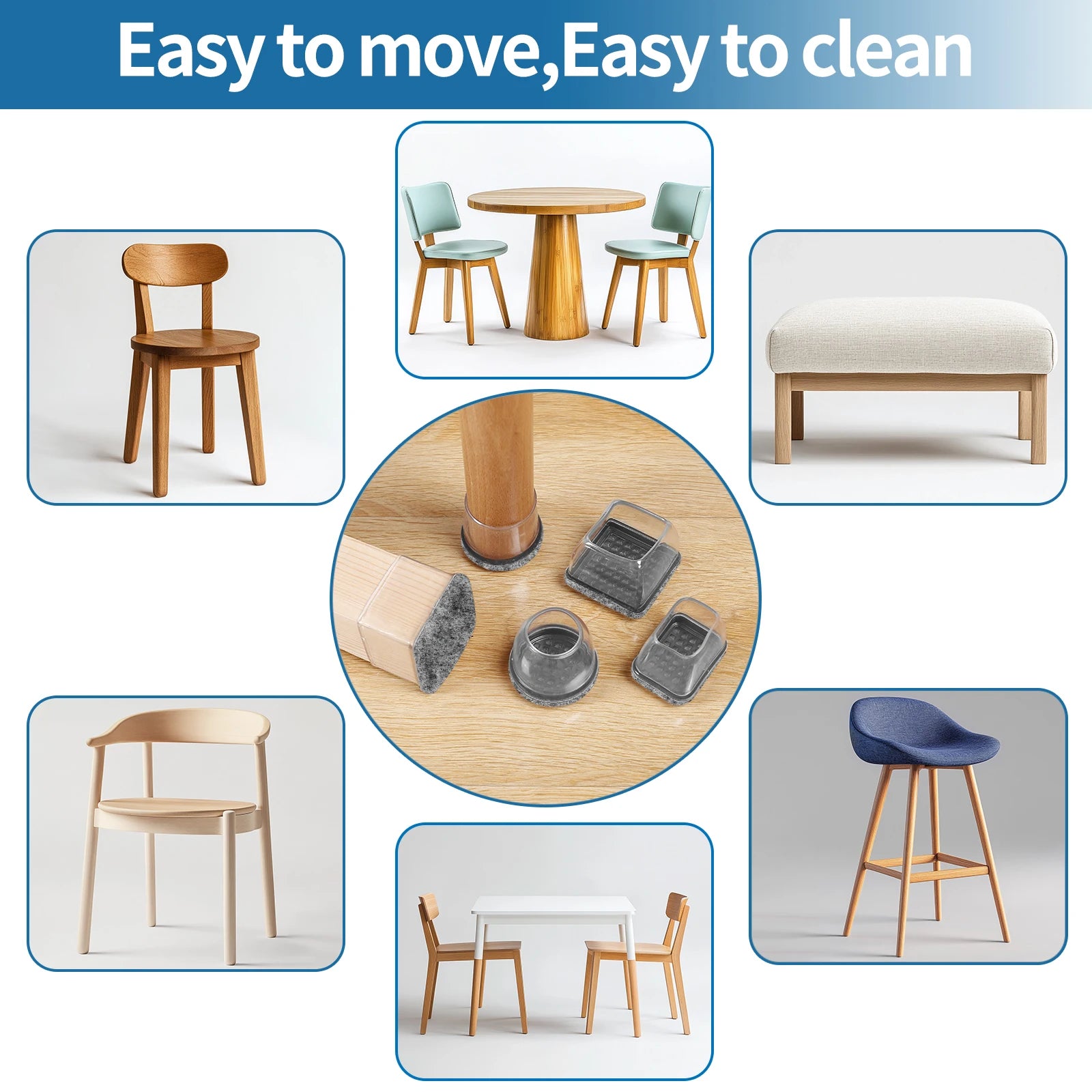 16PCS Chair Leg Floor Protectors Silicone Non-Slip Furniture Legs Caps 360°Thickened Felt Pad Bottom Wrapped for Hardwood Floors