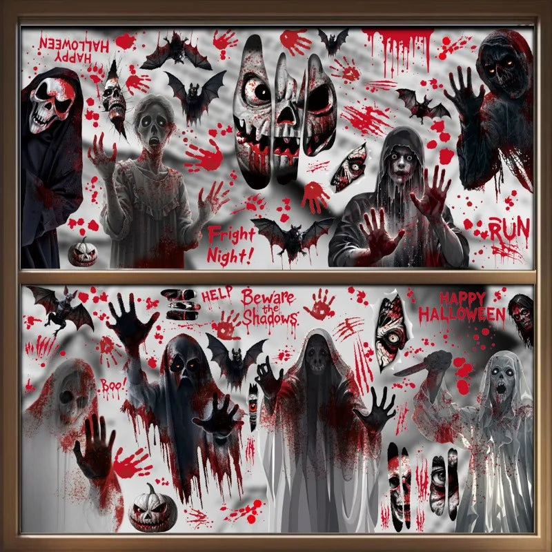 Halloween Window Clings Bloody Handprint Footprint Halloween Wall Decal Floor Clings Scary Halloween Decoration Window Stickers