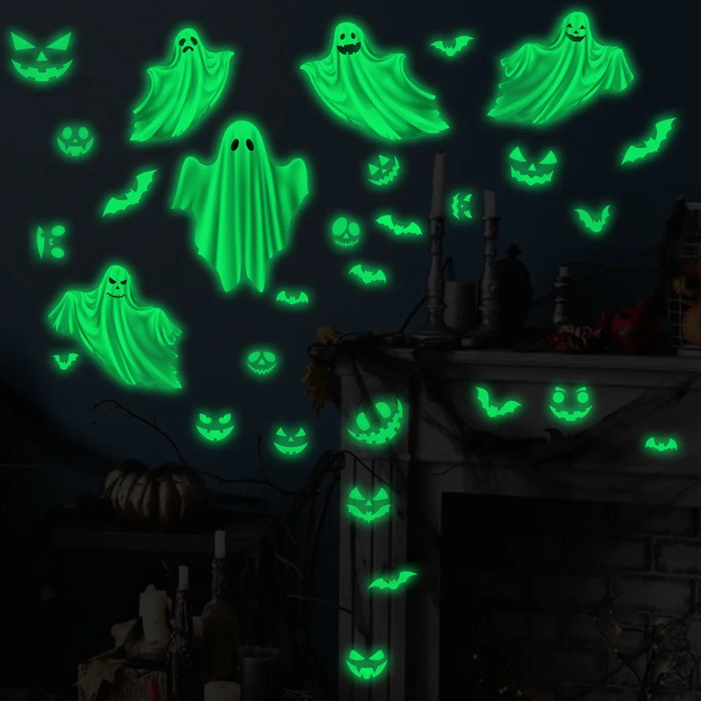 Halloween Glow in the Dark Wall Stickers Creative Ghost PET Film Ghostly Bat Luminous Window Stickers Halloween Home Decoration