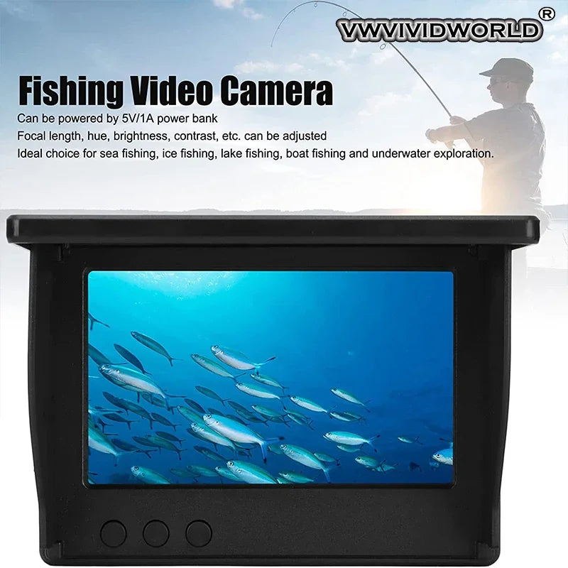 VWVIVIDWORLD,Night Vision Fish Finder,5.0/4.3 Inch LCD IPS Display,Waterproof Underwater,220° 1080P,Fishing Camera,9 Hours