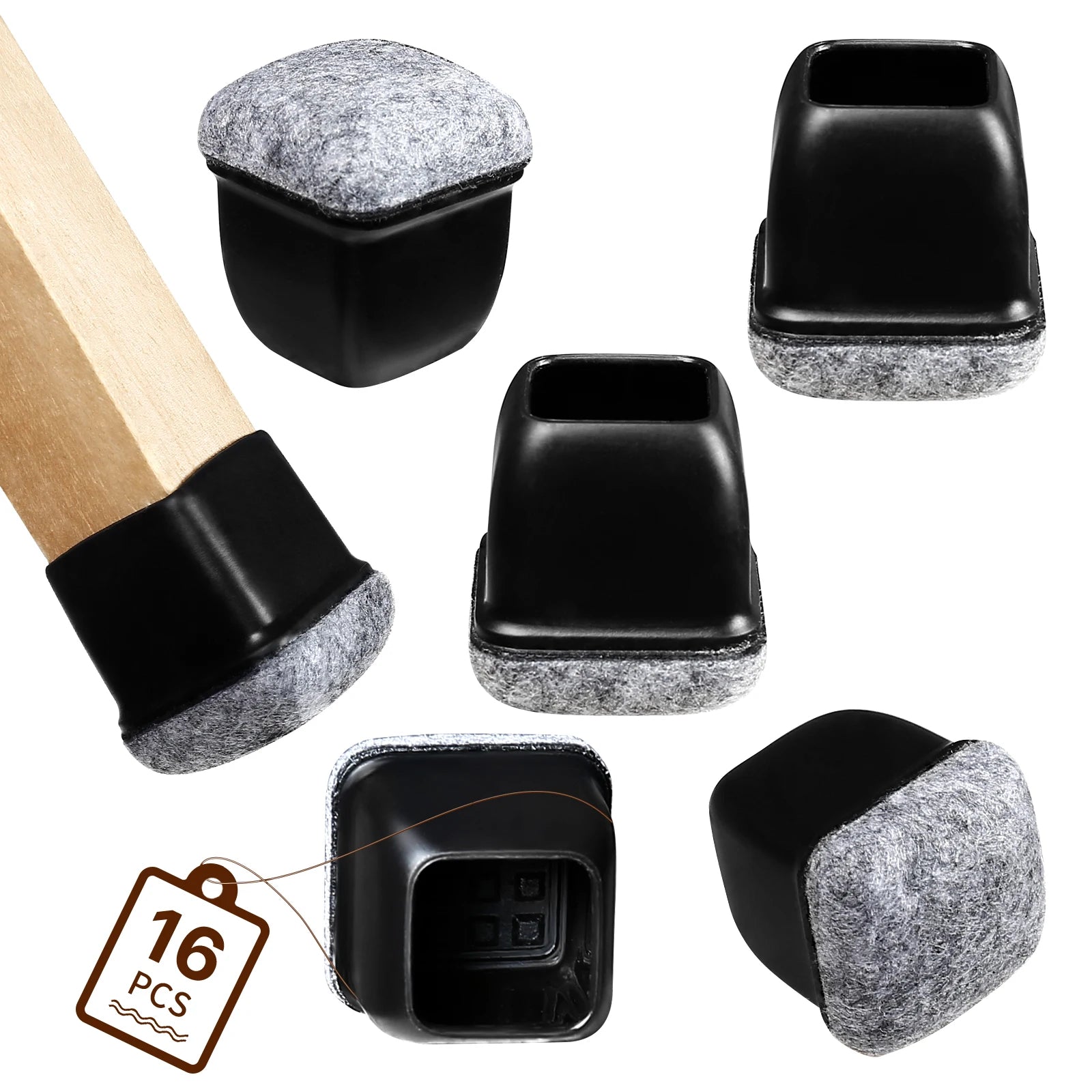 16PCS Chair Leg Floor Protectors Silicone Non-Slip Furniture Legs Caps 360°Thickened Felt Pad Bottom Wrapped for Hardwood Floors
