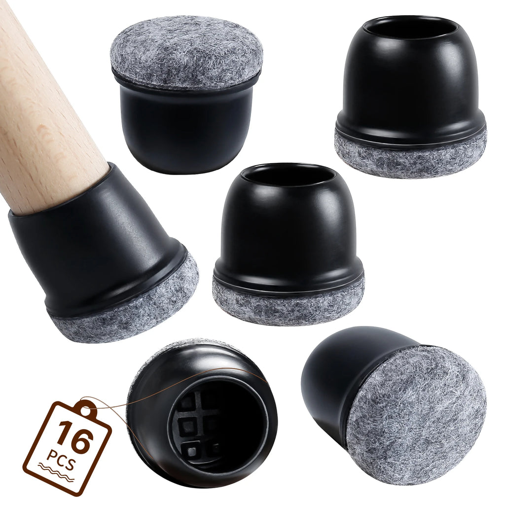 16PCS Chair Leg Floor Protectors Silicone Non-Slip Furniture Legs Caps 360°Thickened Felt Pad Bottom Wrapped for Hardwood Floors