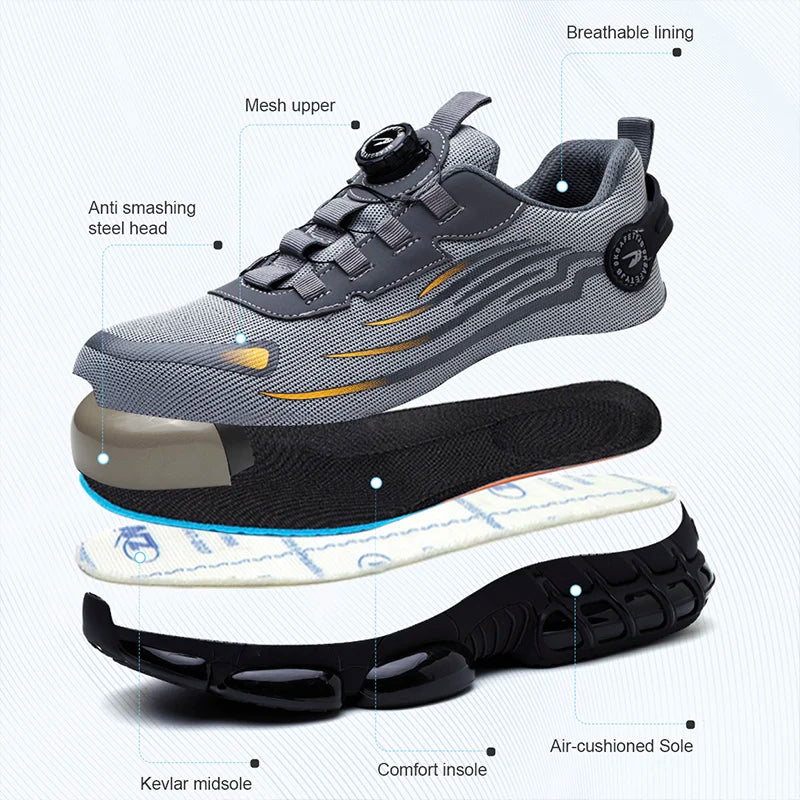 Rotary Buckle Work Safety Shoes For Men and Women Air Soft Sole Lightweight Protective Work Sneakers Men Breathable Boots