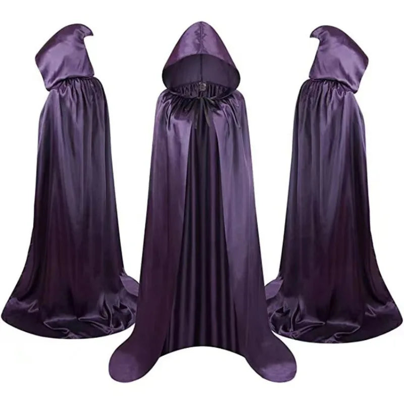 Halloween Masquerad Cloak Hooded Black Robe Witch Long Cape Cosplay Costume Prop Party Performance Supplies Holiday Decoration