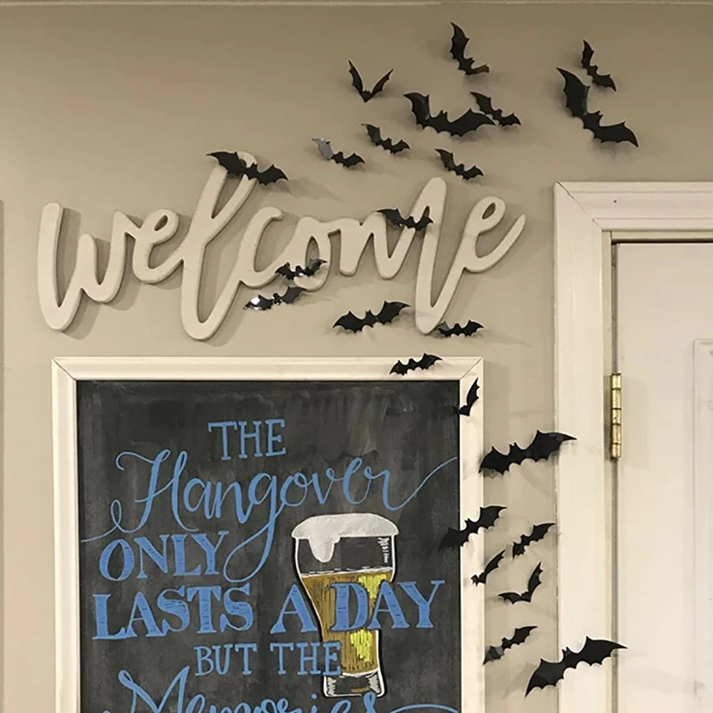 Halloween Bats Decorations,3D Pvc Bat on The Wall,Black Bats Wall Stickers,Halloween Scary Props Party Supplies DIY Decoration