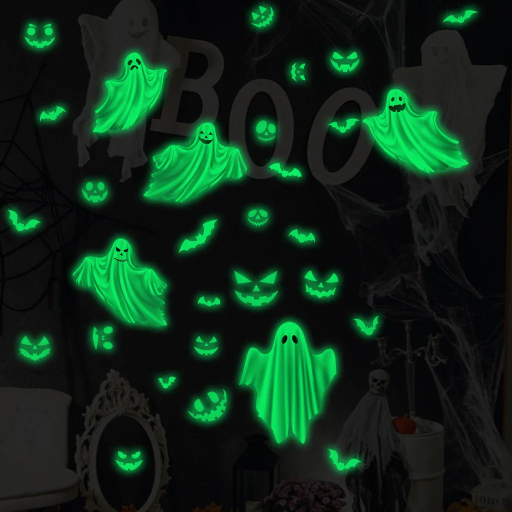 Halloween Glow in the Dark Wall Stickers Creative Ghost PET Film Ghostly Bat Luminous Window Stickers Halloween Home Decoration