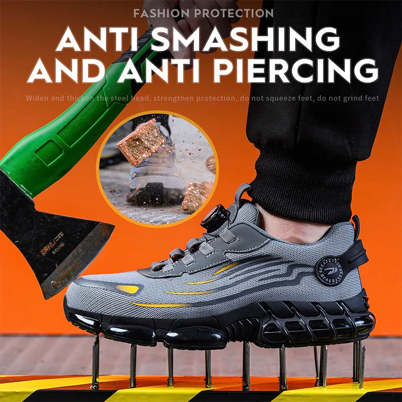 Rotary Buckle Work Safety Shoes For Men and Women Air Soft Sole Lightweight Protective Work Sneakers Men Breathable Boots