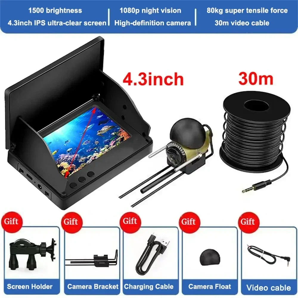 Fish Finder LCD 4.3 Inch Display Underwater 220° Fishing Camera Waterproof IPS 1080P 9 Hours Endurance Night Vision 15/20/30m