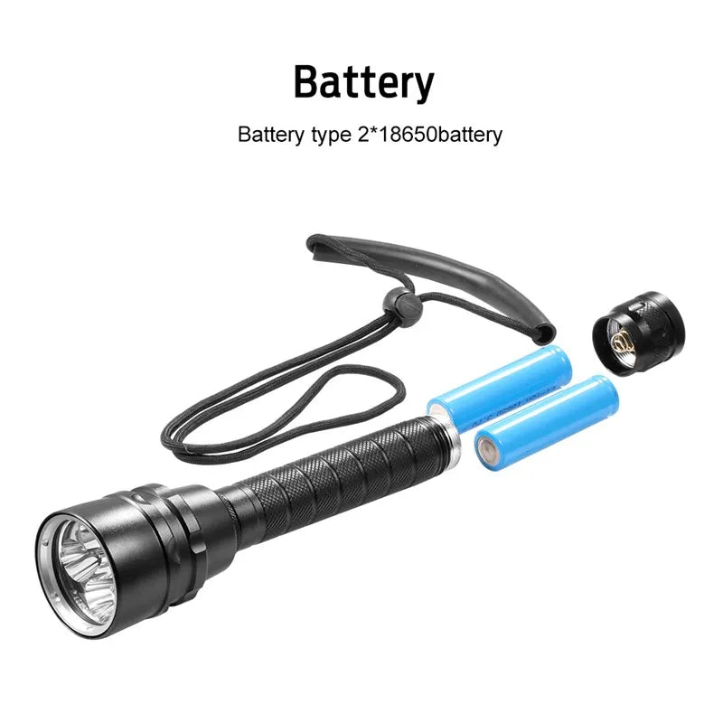 Professional Super Powerful 8000LM led Scuba Diving IPX8 Waterproof Flashlight Diver Light LED Underwater Torch Lamp Lanterna