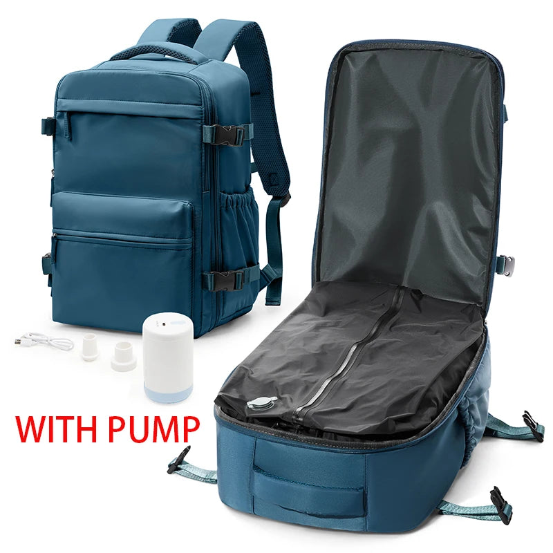 Vacuum Compression Backpack with Pump, Wizzair Easyjet Cabin Bag Travel Backpack for Women Men, Airplane Hand Luggage Laptop Bag