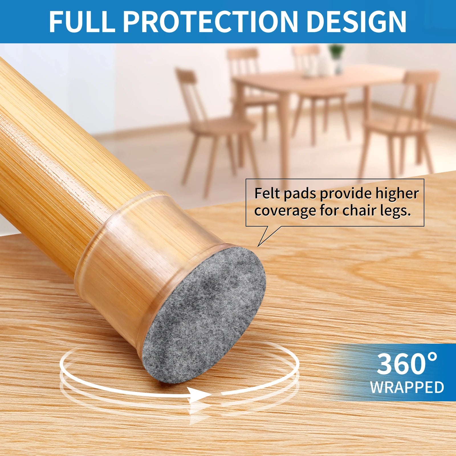 16PCS Chair Leg Floor Protectors Silicone Non-Slip Furniture Legs Caps 360°Thickened Felt Pad Bottom Wrapped for Hardwood Floors