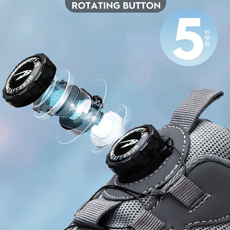 Rotary Buckle Work Safety Shoes For Men and Women Air Soft Sole Lightweight Protective Work Sneakers Men Breathable Boots