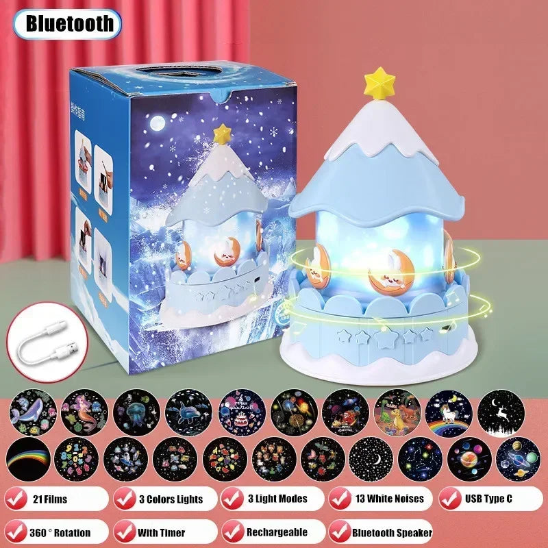 LED Galaxy Carousel Star Projector USB 21 Flims Night Light Lamp with Bluetooth Speaker for Kids Gift Room Decorative Night Lamp