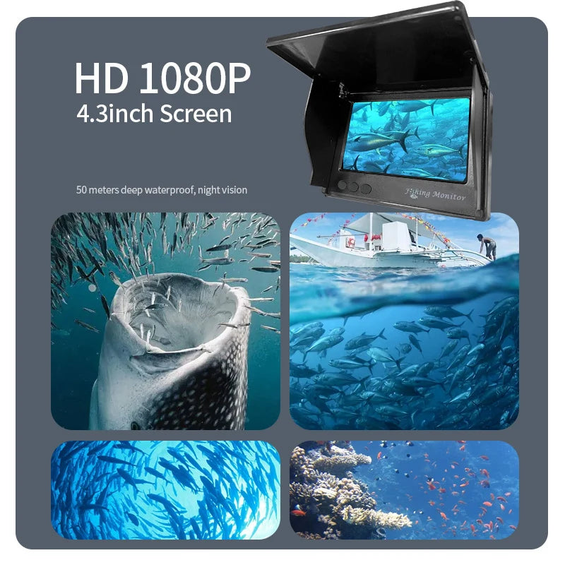Underwater camera 1080p 4.3 inch lcd Endoscope camera Waterproof 6 Hours Endurance Night Vision 15/30m For ICE/Sea