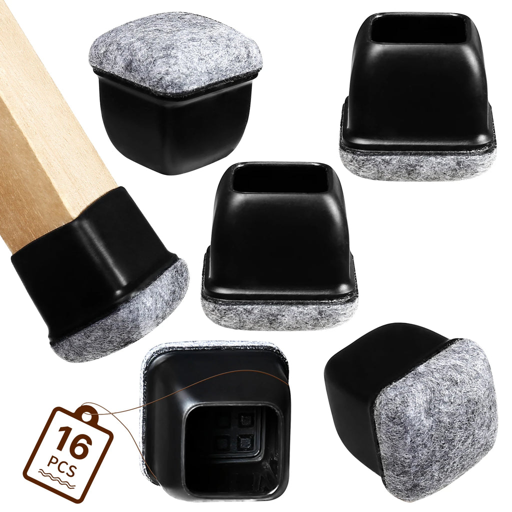 16PCS Chair Leg Floor Protectors Silicone Non-Slip Furniture Legs Caps 360°Thickened Felt Pad Bottom Wrapped for Hardwood Floors