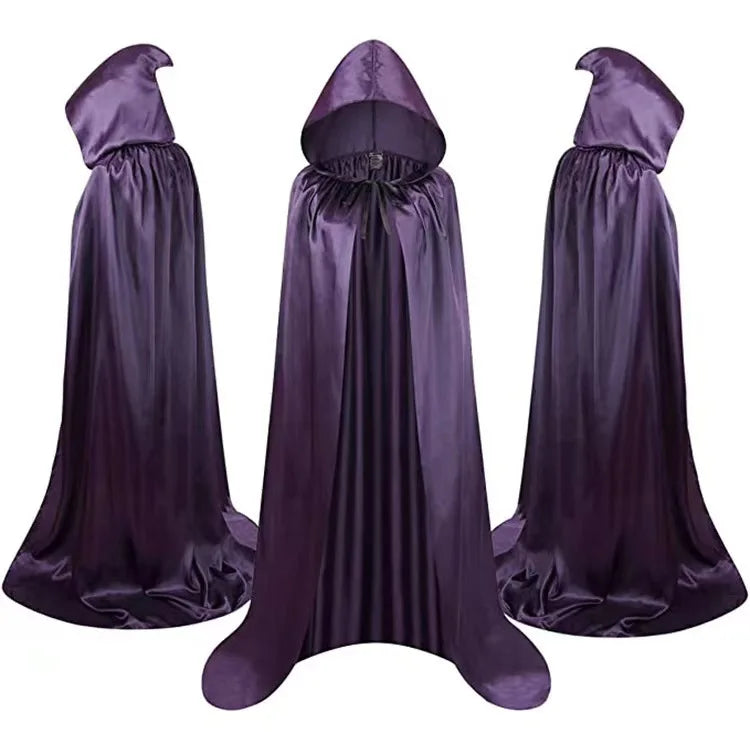 Halloween Masquerad Cloak Hooded Black Robe Witch Long Cape Cosplay Costume Prop Party Performance Supplies Holiday Decoration