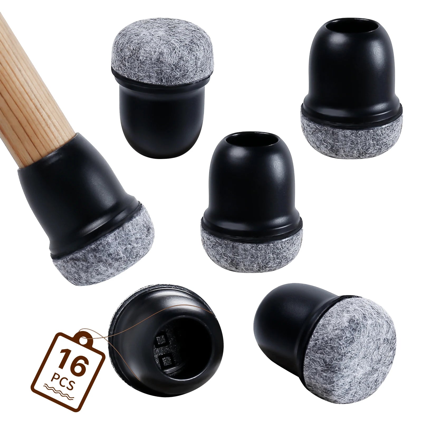 16PCS Chair Leg Floor Protectors Silicone Non-Slip Furniture Legs Caps 360°Thickened Felt Pad Bottom Wrapped for Hardwood Floors