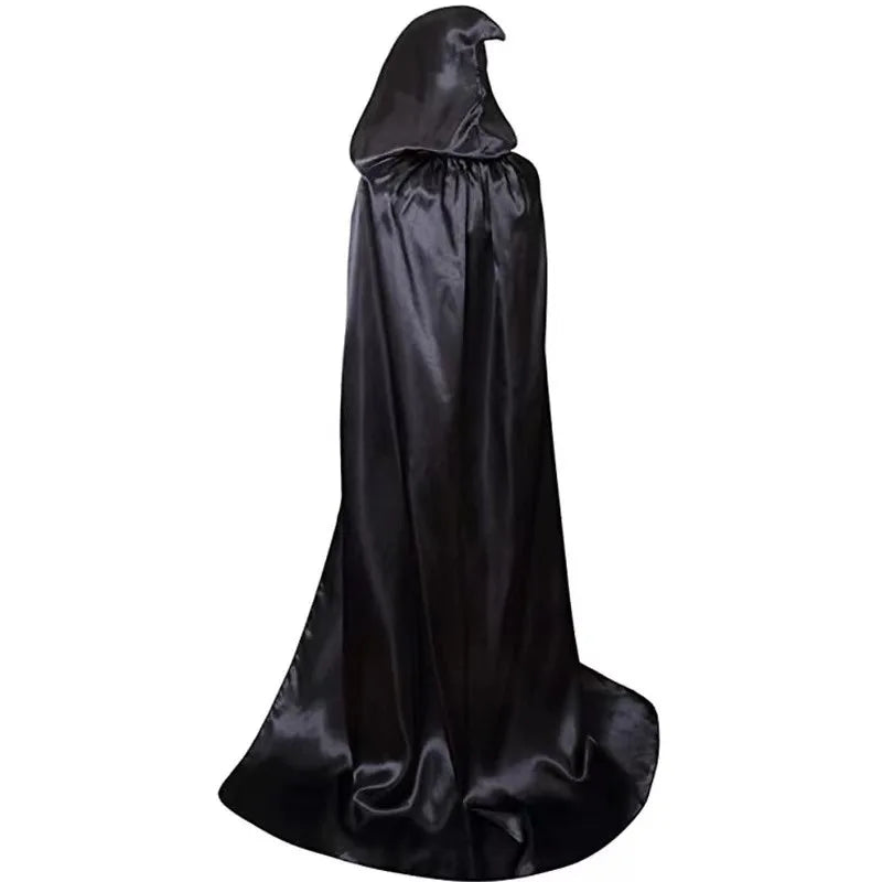 Halloween Masquerad Cloak Hooded Black Robe Witch Long Cape Cosplay Costume Prop Party Performance Supplies Holiday Decoration