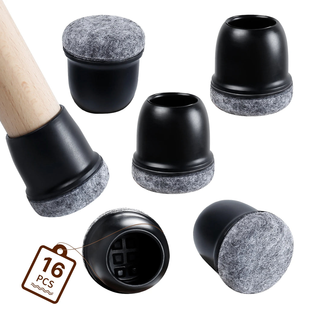 16PCS Chair Leg Floor Protectors Silicone Non-Slip Furniture Legs Caps 360°Thickened Felt Pad Bottom Wrapped for Hardwood Floors
