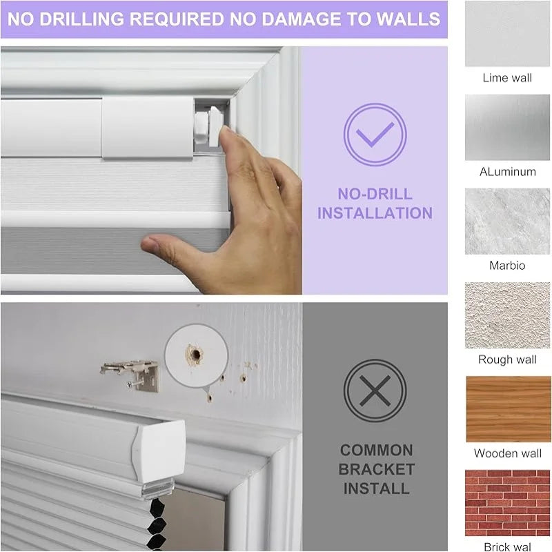 Factory Customized Double Layer Fabric Easy To Install No Tools No Drill Manual Cordless Honeycomb Cellular Blinds For Windows