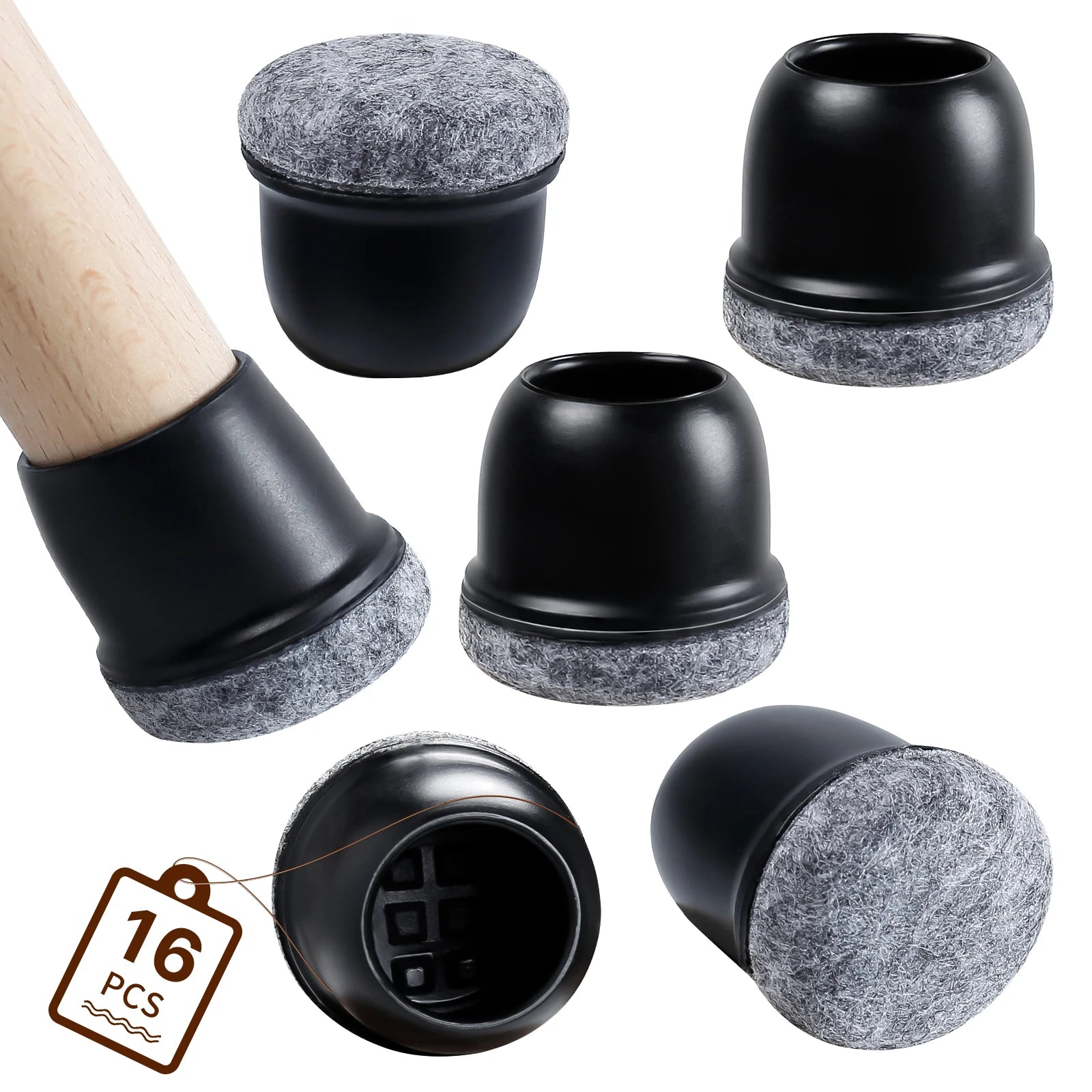 16PCS Chair Leg Floor Protectors Silicone Non-Slip Furniture Legs Caps 360°Thickened Felt Pad Bottom Wrapped for Hardwood Floors