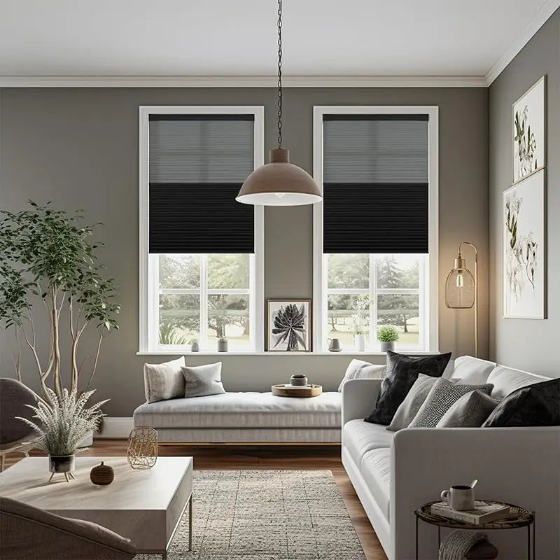 Factory Customized Double Layer Fabric Easy To Install No Tools No Drill Manual Cordless Honeycomb Cellular Blinds For Windows